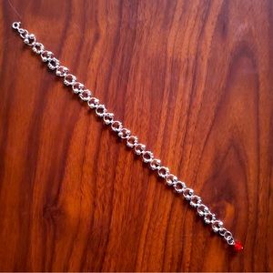 925 Sterling Silver Anklet Red Crystal Circle Link Chain